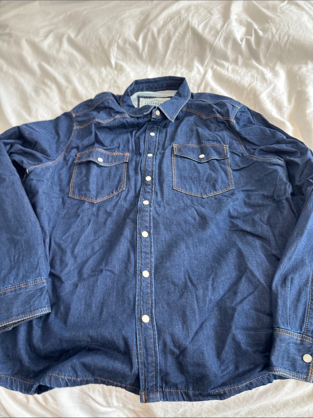 California Cowboy Men's Dark Blue Denim Snap-Front shirt jacket,lined
